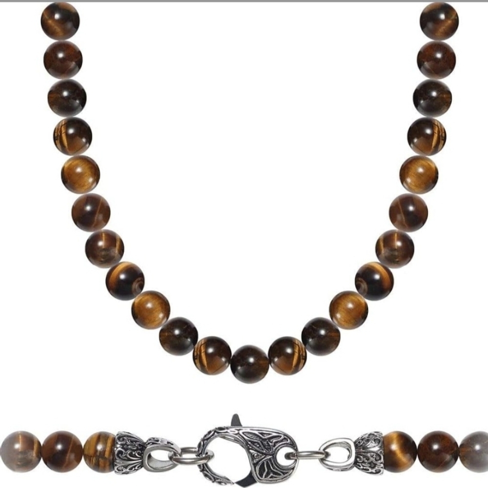 Tiger Eye Beads Beaded Necklace Chain for Men,Natural Gemstone Healing Crystal